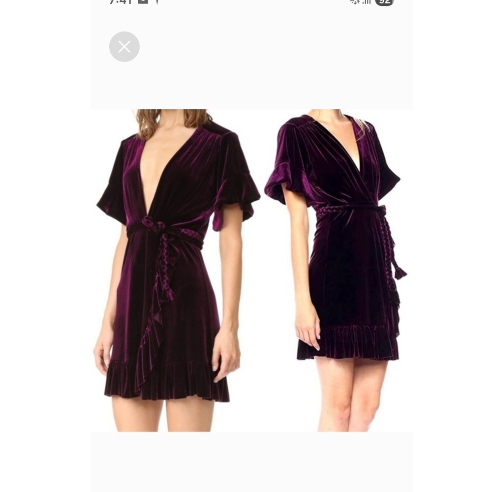 MISA Los Angeles Velvet Mini Dress BLACK Short Sleeve Wrap Ruffle Size S